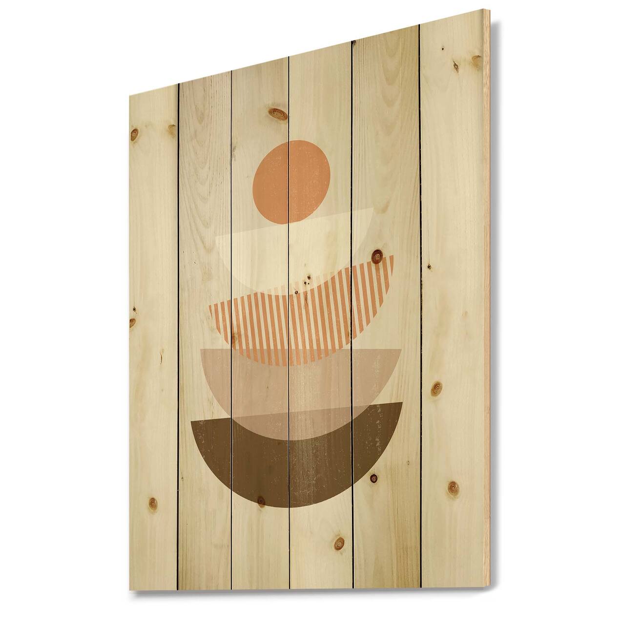 Designart - Abstract Sun & Moon Geometrics In Terracotta I - Modern Print on Natural Pine Wood
